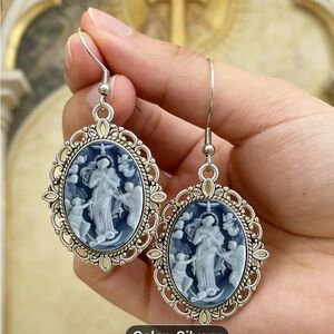 Elegant Silver and Blue Cameo Earrings